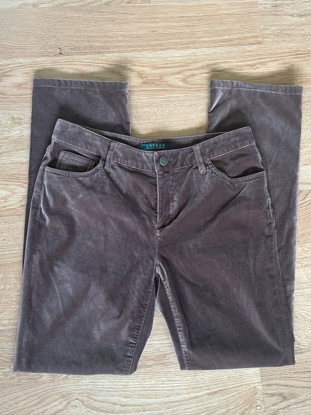 LAUREN Ralph Lauren Brown Velvet Velour Stretch Straight Leg Pants Size 6